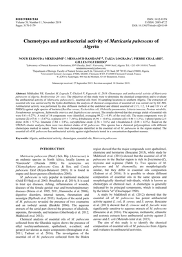 Chemotypes and Antibacterial Activity of Matricaria Pubescens of Algeria
