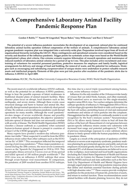 A Comprehensive Laboratory Animal Facility Pandemic Response Plan