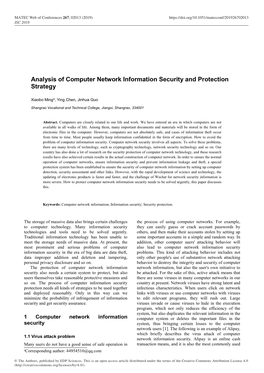 Analysis of Computer Network Information Security and Protection Strategy