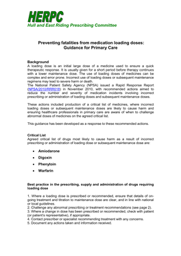 Loading Doses in Primary Care