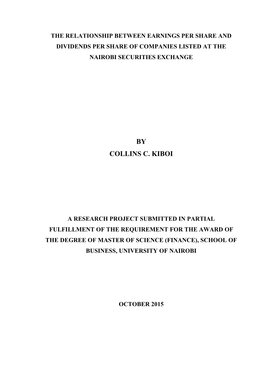 The Relationship Between Earnings Per Share and Dividends Per Share of Companies Listed at the Nairobi Securities Exchange