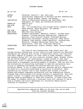 International Comparisons of Entrance and Exit Examinations: Japan, United Kingdom, France, and Germany