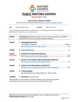 PUBLIC MEETING AGENDA Revised: April 27, 2021