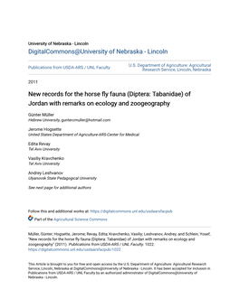 Diptera: Tabanidae) of Jordan with Remarks on Ecology and Zoogeography