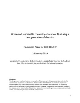 Green and Sustainable Chemistry Education: Nurturing a New Generation of Chemists
