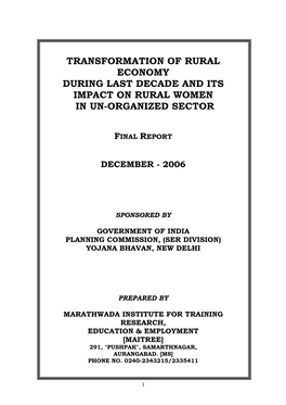 Transformation of Rural Economy During Last Decade and Its Impact on Rural Women in Un-Organized Sector