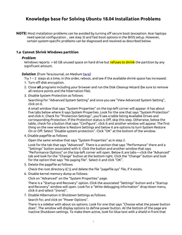 Knowledge Base for Solving Ubuntu 18.04 Installation Problems