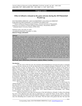 Original Article Effect of Offensive Rebound on the Game Outcome During the 2019 Basketball World