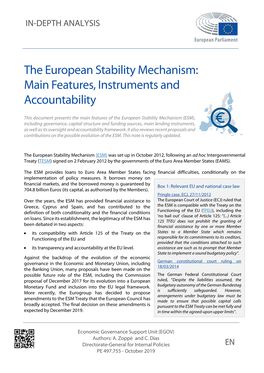 European Stability Mechanism (ESM): Main Features, Instruments and Accountability