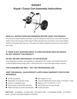 KAYAKT Kayak / Canoe Cart Assembly Instructions