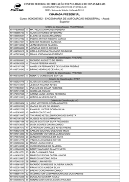 CHAMADA PRESENCIAL Curso: 0000087862 - ENGENHARIA DE AUTOMACAO INDUSTRIAL - Araxá Superior