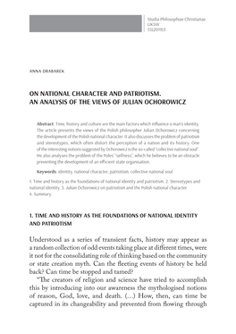 On National Character and Patriotism. an Analysis of the Views of Julian Ochorowicz