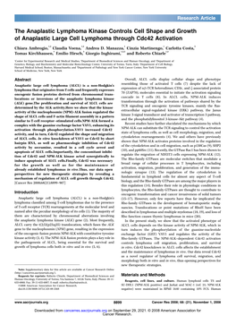 The Anaplastic Lymphoma Kinase Controls Cell Shape and Growth of Anaplastic Large Cell Lymphoma Through Cdc42 Activation