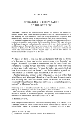 Operators in the Paradox of the Knower I