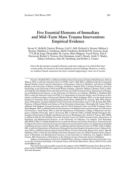 Five Essential Elements of Immediate and Mid-Term Mass Trauma Intervention: Empirical Evidence