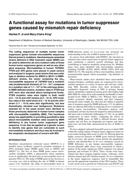 A Functional Assay for Mutations in Tumor Suppressor Genes Caused by Mismatch Repair Deficiency