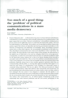 Of Political Communications in a Mass Media Democracy Ivor Gaber* Media and Politics, University of Bedfordshire, UK