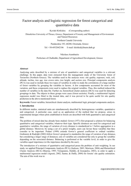 Factor Analysis and Logistic Regression for Forest Categorical and Quantitative Data