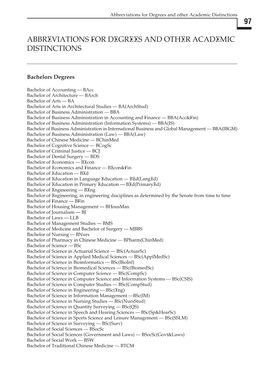 Abbreviations for Degrees and Other Academic Distinctions 97