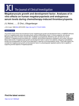 Megakaryocyte Growth and Development Factor. Analyses of In