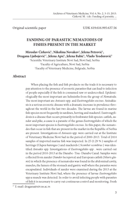 Fanding of Parasitic Nematodes of Fishes Present in the Market