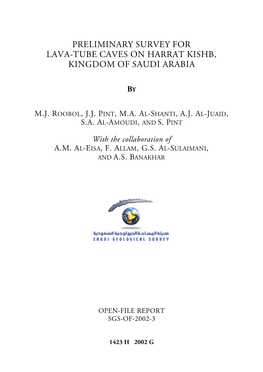 Preliminary Survey for Lava-Tube Caves on Harrat Kishb, Kingdom of Saudi Arabia