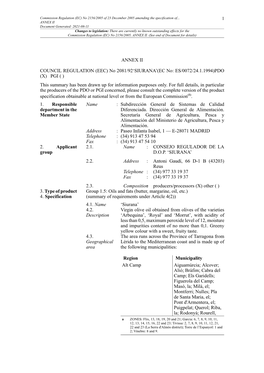 Commission Regulation (EC) No 2156/2005 of 23 December 2005 Amending the Specification Of