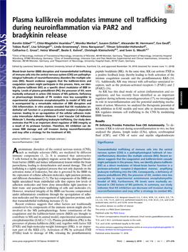 Plasma Kallikrein Modulates Immune Cell Trafficking During Neuroinflammation Via PAR2 and Bradykinin Release