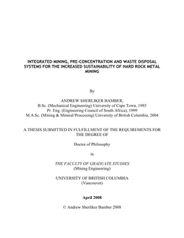 Integrated Mining, Pre-Concentration and Waste Disposal Systems for the Increased Sustainability of Hard Rock Metal Mining