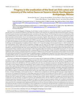 Progress in the Eradication of the Feral Cat (Felis Catus) and Recovery of the Native Fauna on Socorro Island, Revillagigedo Archipelago, Mexico