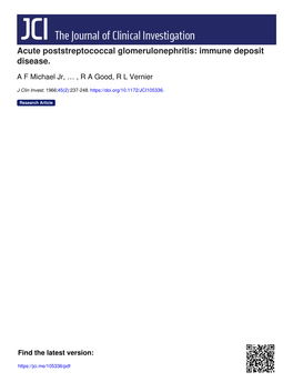 Acute Poststreptococcal Glomerulonephritis: Immune Deposit Disease