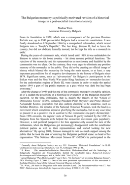 The Bulgarian Monarchy: a Politically Motivated Revision of a Historical Image in a Post-Socialist Transitional Society