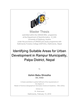 Identifying Suitable Areas for Urban Development in Rampur Municipality, Palpa District, Nepal