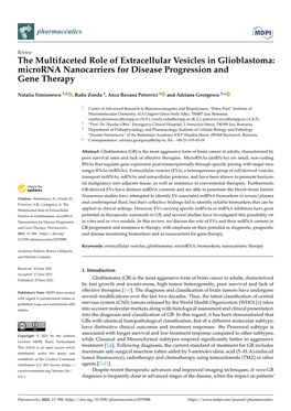 The Multifaceted Role of Extracellular Vesicles in Glioblastoma: Microrna Nanocarriers for Disease Progression and Gene Therapy