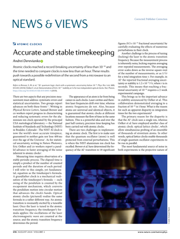 Accurate and Stable Timekeeping Another Challenge Is the Process of Tuning (Locking) the Laser to the Atomic Transition Andrei Derevianko Frequency