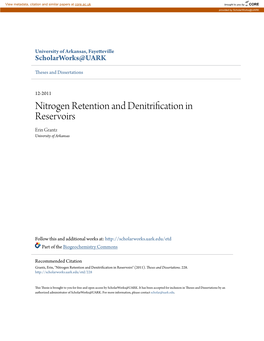 Nitrogen Retention and Denitrification in Reservoirs Erin Grantz University of Arkansas