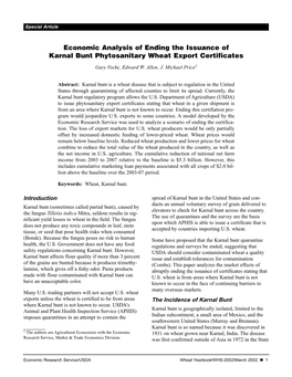 Economic Analysis of Ending the Issuance of Karnal Bunt Phytosanitary Wheat Export Certificates