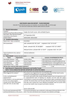 SHELTER/NFI ANALYSIS REPORT - FLOOD RESPONSE Field with (*) and Italicized Questions Are Mandatory