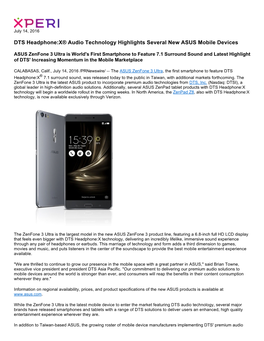 DTS Headphone:X® Audio Technology Highlights Several New ASUS Mobile Devices