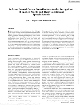 Inferior Frontal Cortex Contributions to the Recognition of Spoken Words and Their Constituent Speech Sounds