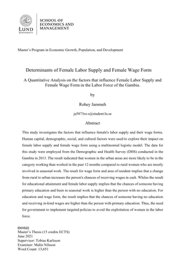 Determinants of Female Labor Supply and Female Wage Form