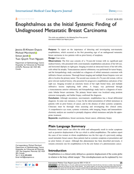 Enophthalmos As the Initial Systemic Finding of Undiagnosed Metastatic Breast Carcinoma