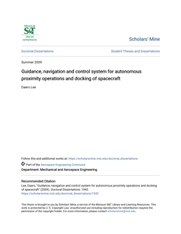 Guidance, Navigation and Control System for Autonomous Proximity Operations and Docking of Spacecraft