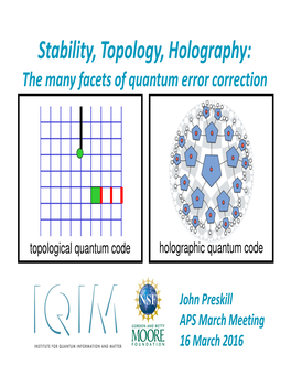 Stability, Topology, Holography: the Many Facets of Quantum Error Correction