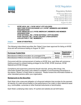 Regulatory Bulletin NYSE Arca RB-21-073