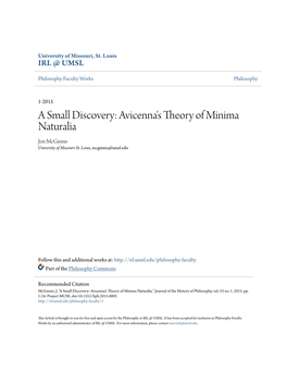 Avicenna's Theory of Minima Naturalia Jon Mcginnis University of Missouri-St