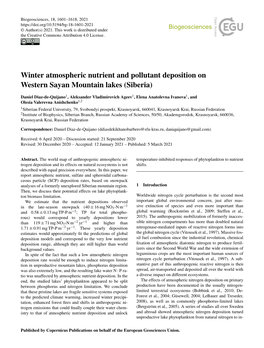 Article (SCP) Deposition Rates, Based on Snowpack Analyses of a Formerly Unexplored Siberian Mountain Region