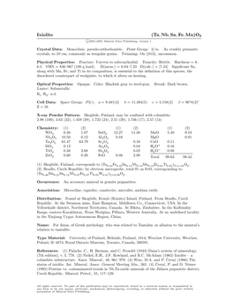 Ixiolite (Ta, Nb, Sn, Fe, Mn)O2 C 2001-2005 Mineral Data Publishing, Version 1