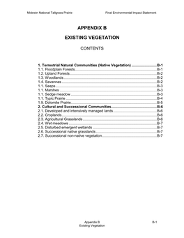 Appendix B Existing Vegetation Midewin National Tallgrass Prairie Final Environmental Impact Statement