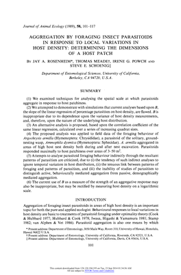 Aggregation by Foraging Insect Parasitoids in Response to Local Variations in Host Density: Determining the Dimensions of a Host Patch